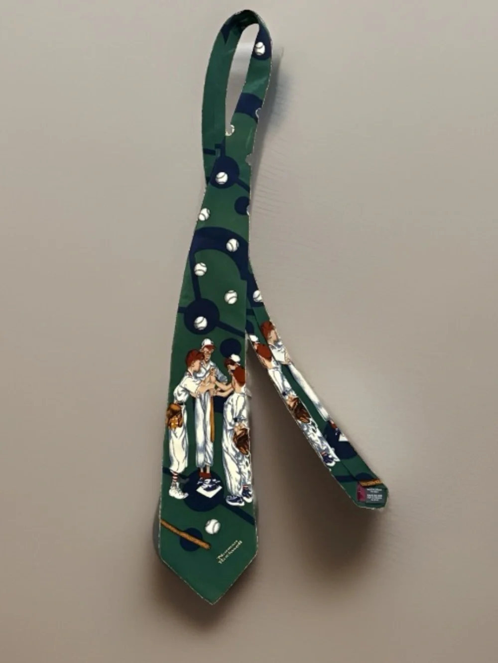 Vintage 1996 Norman Rockwell Baseball Graphic Silk Necktie